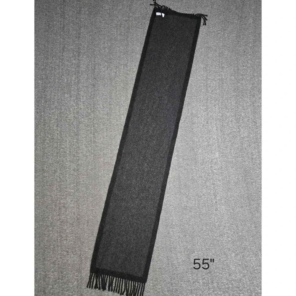 Amicale Scarf Unisex Black Gray 100% Cashmere End Fringe 10